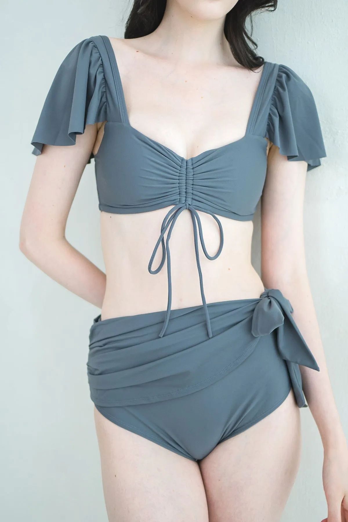 FLUTTER SLEEVE RUCHED BIKINI TOP