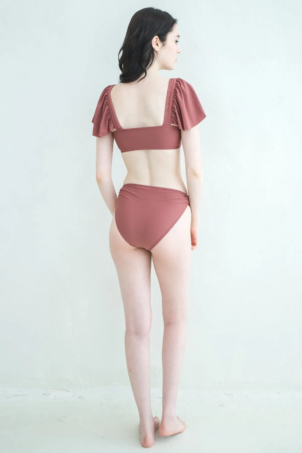 FLUTTER SLEEVE RUCHED BIKINI TOP