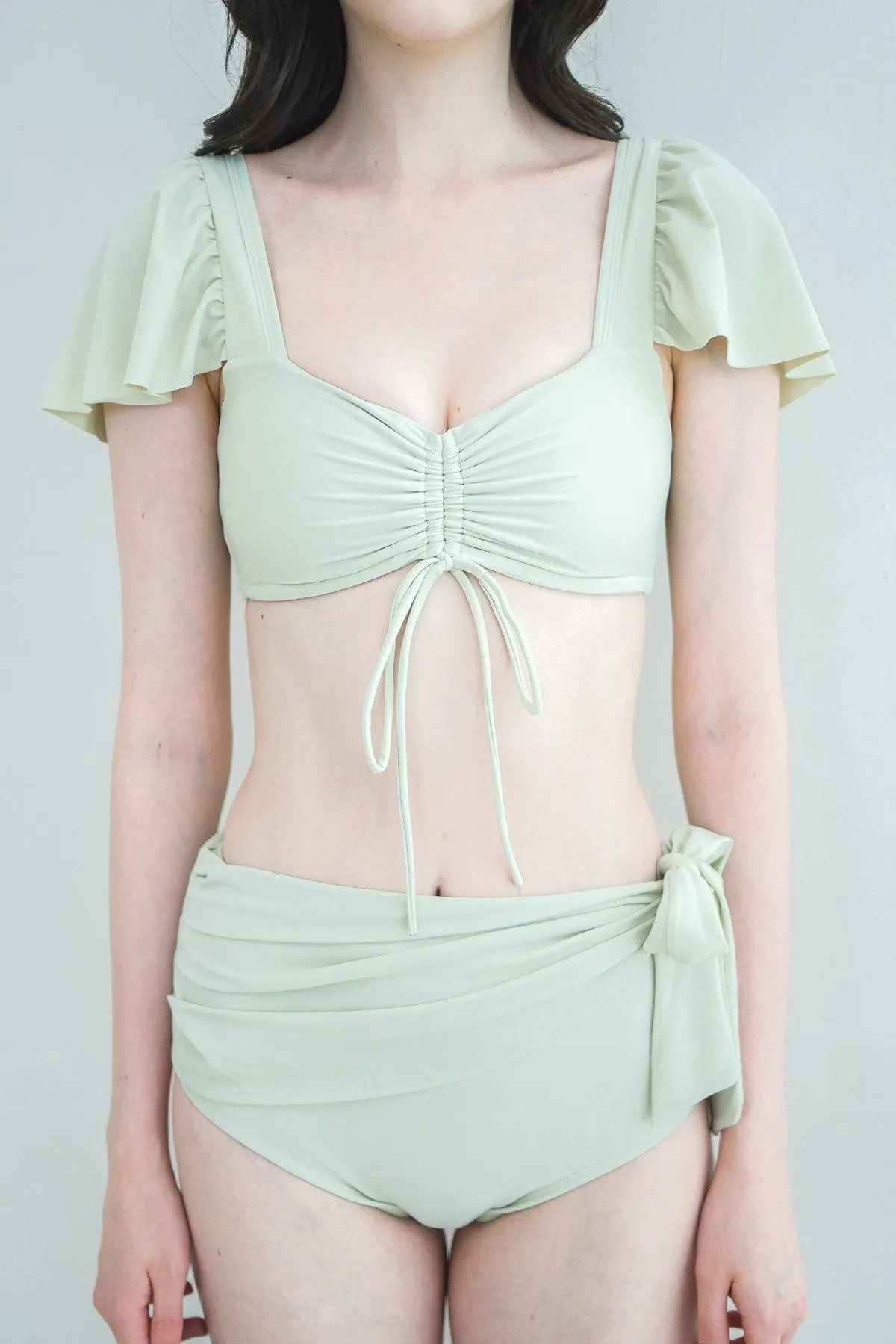 FLUTTER SLEEVE RUCHED BIKINI TOP