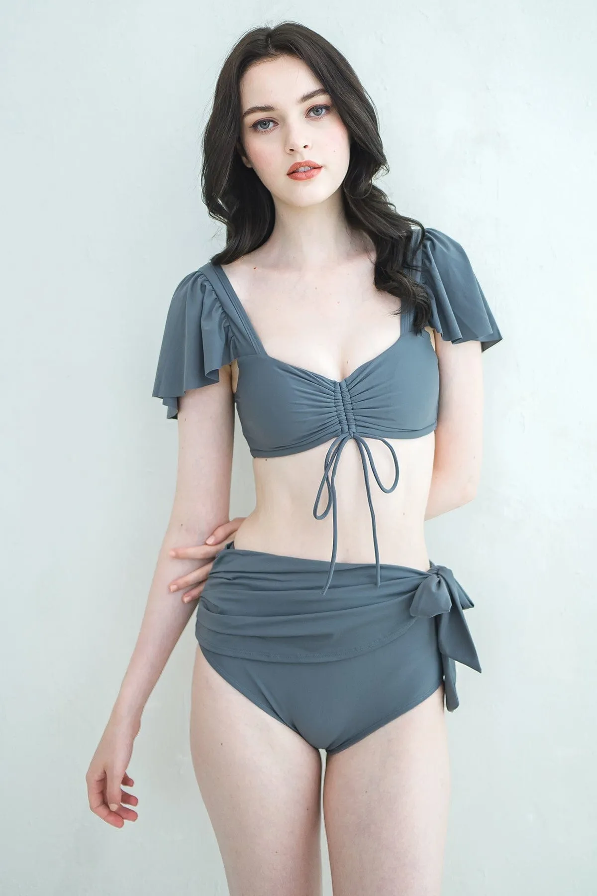 FLUTTER SLEEVE RUCHED BIKINI TOP