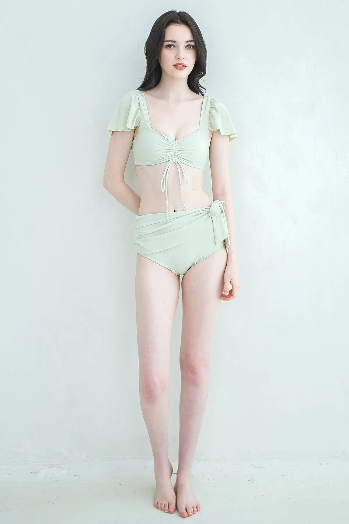 FLUTTER SLEEVE RUCHED BIKINI TOP