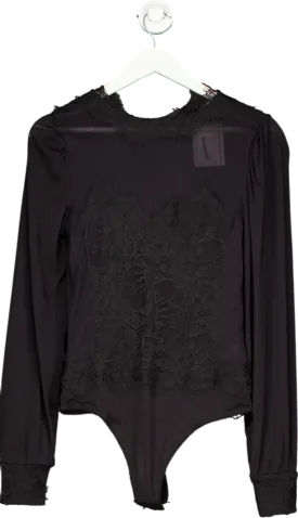 Free People Black Sweet Nothings Long-sleeve Bodysuit UK M
