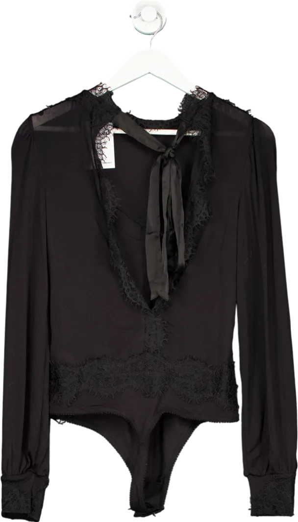 Free People Black Sweet Nothings Long-sleeve Bodysuit UK M