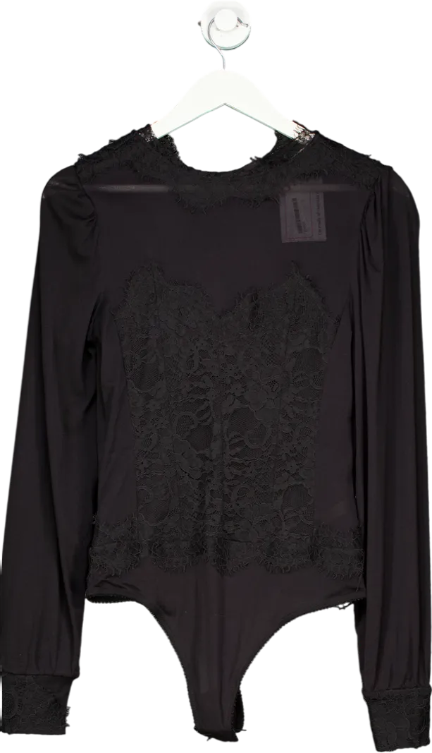 Free People Black Sweet Nothings Long-sleeve Bodysuit UK M