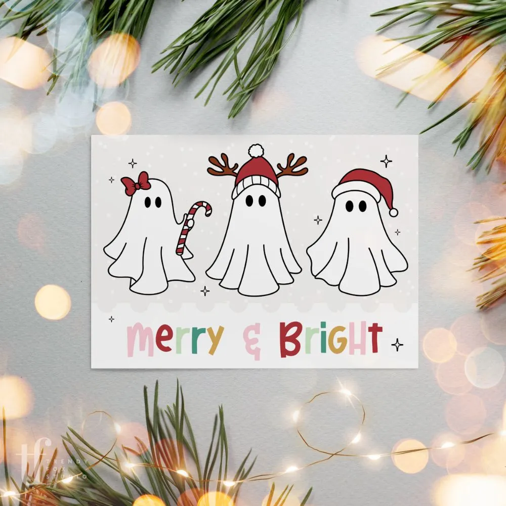 Ghost Christmas Business Thank You Card Canva Template | Boho Rainbow Spooky Holiday
