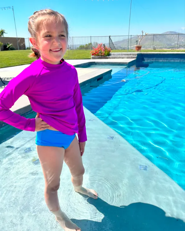 Girls Recycled Nylon UPF 50  Long Sleeve Rashguard | Fuchsia