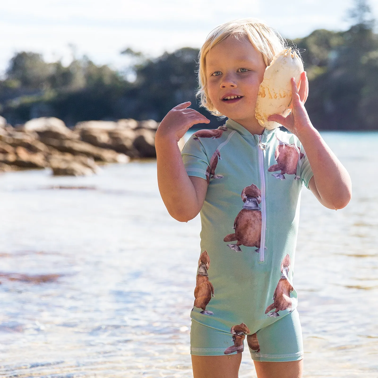 Green Platypus Unisex Short Sleeve Zip Swimmers