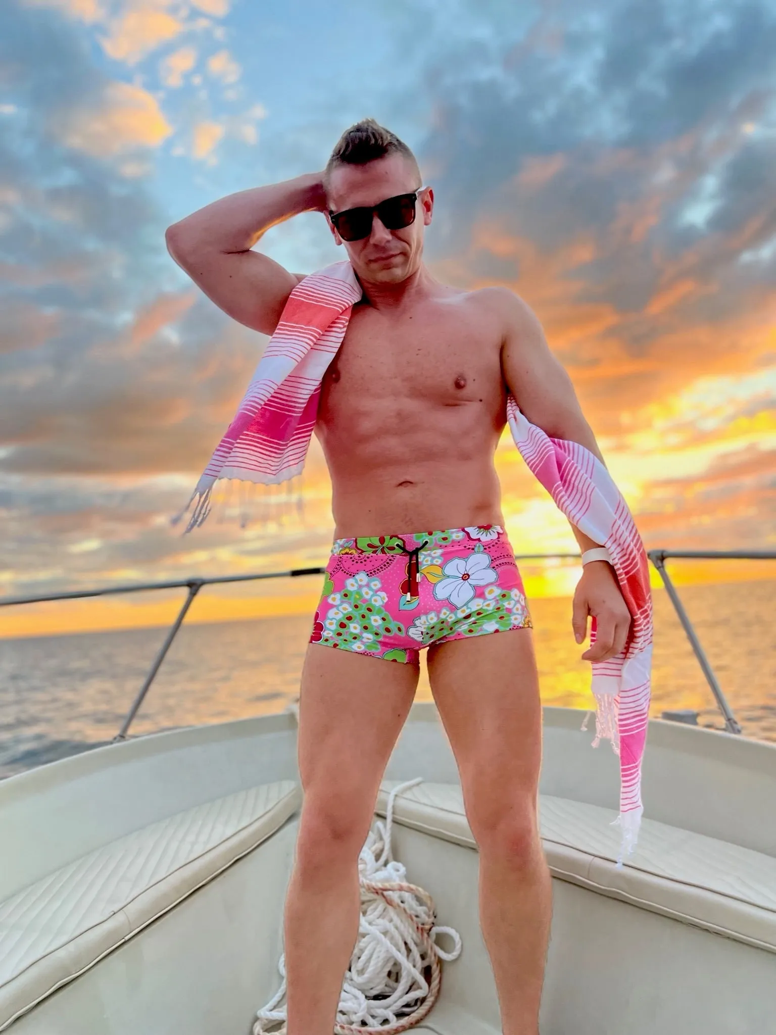 hibiscus pink swim trunk