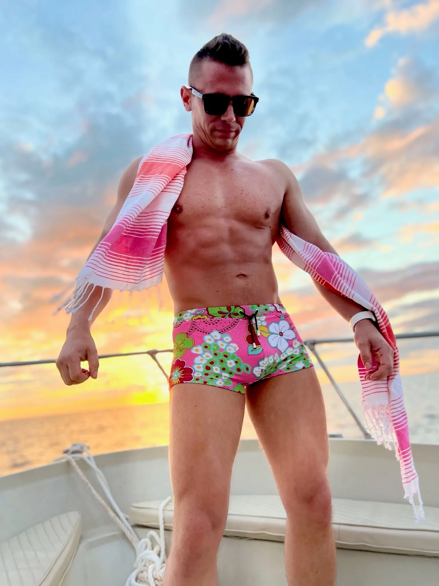hibiscus pink swim trunk