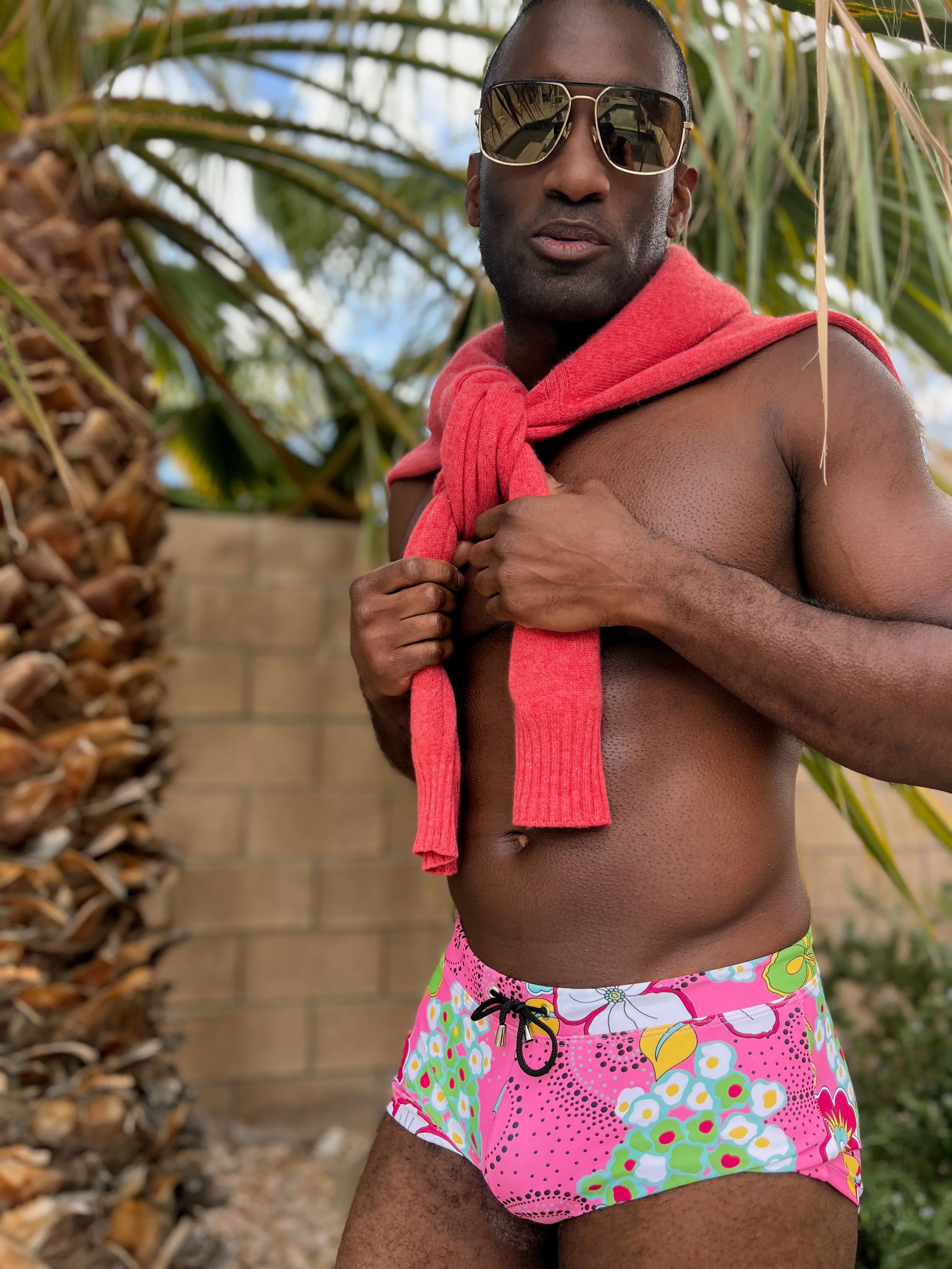 hibiscus pink swim trunk