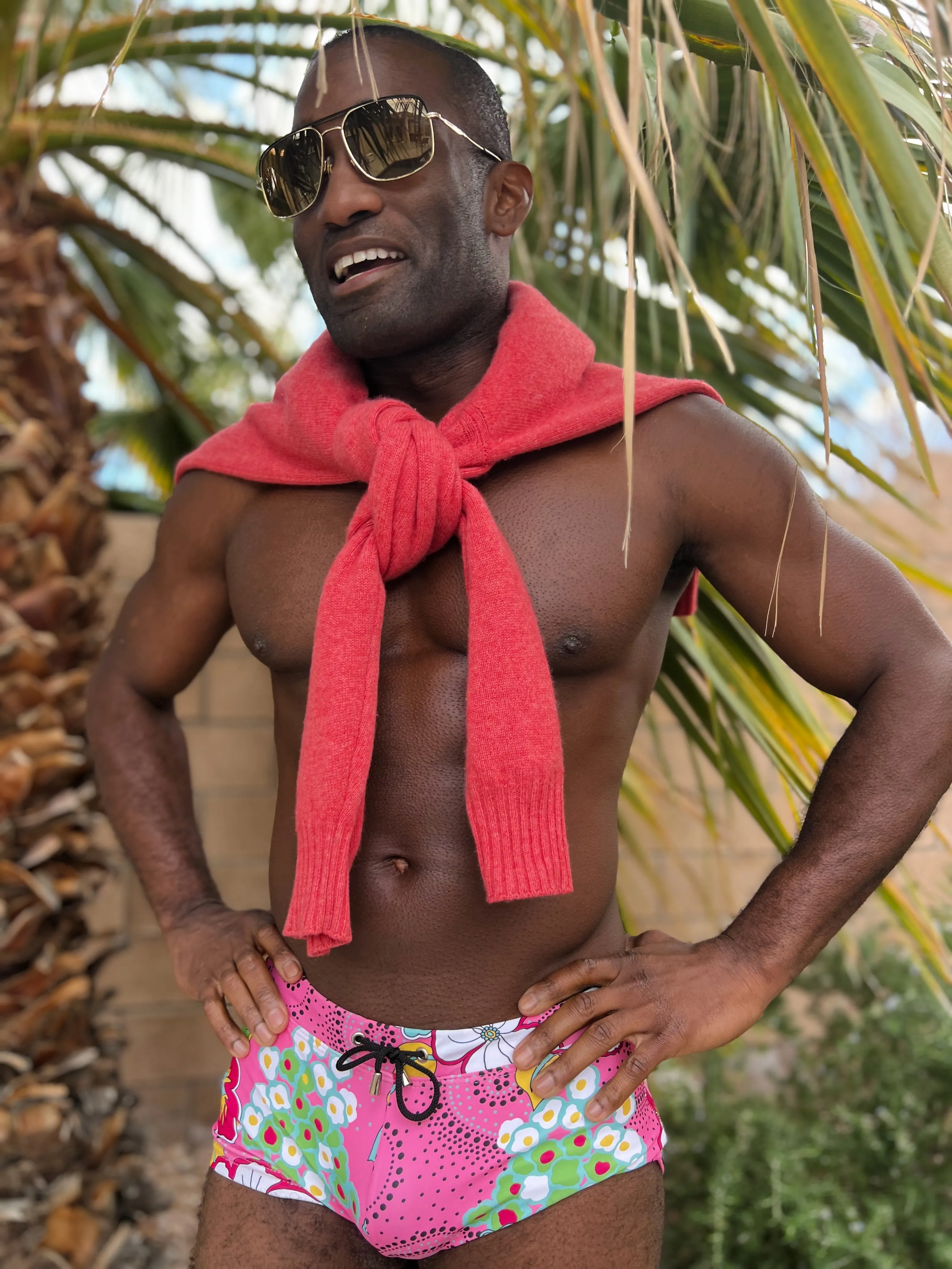 hibiscus pink swim trunk