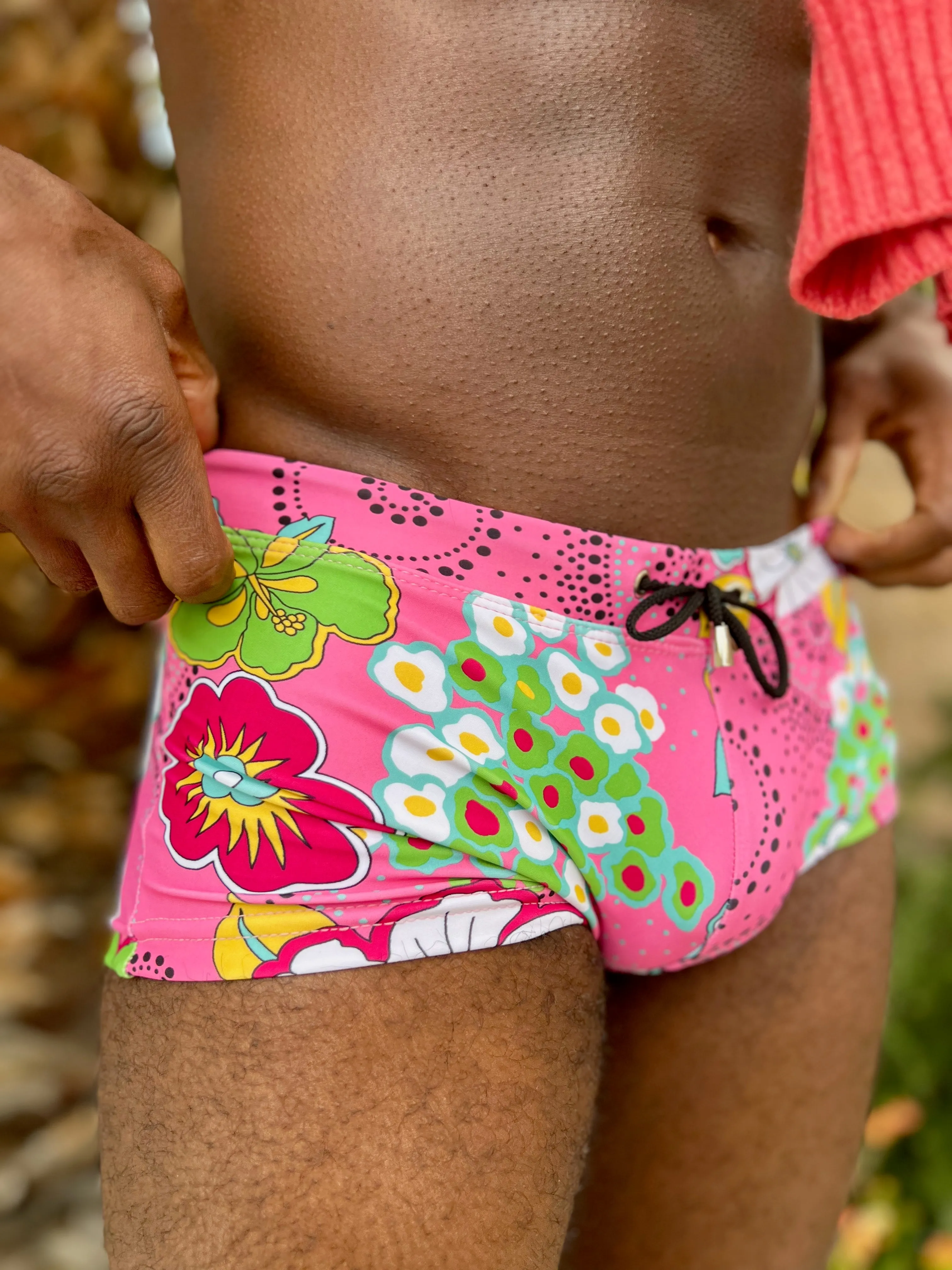 hibiscus pink swim trunk