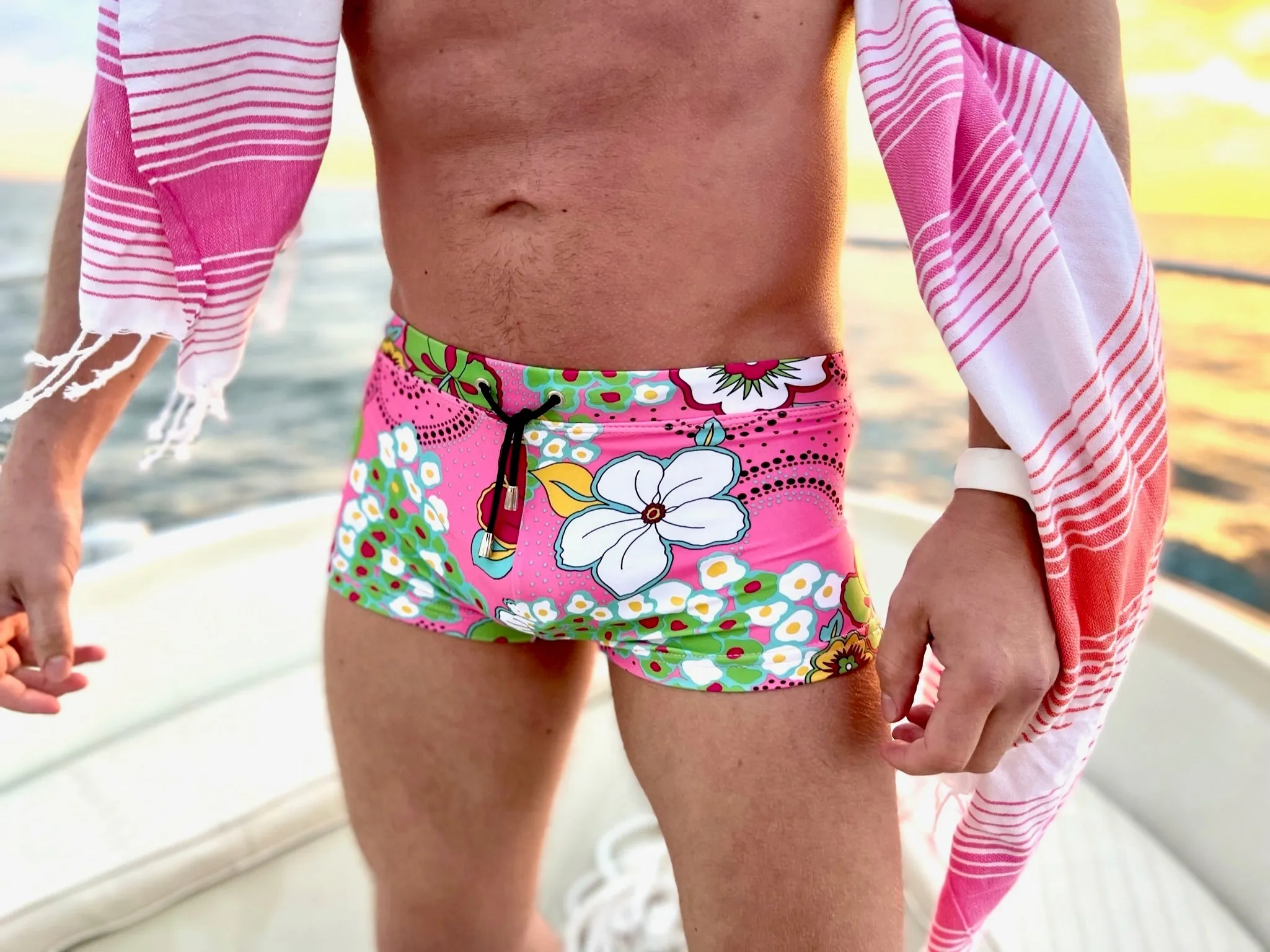 hibiscus pink swim trunk
