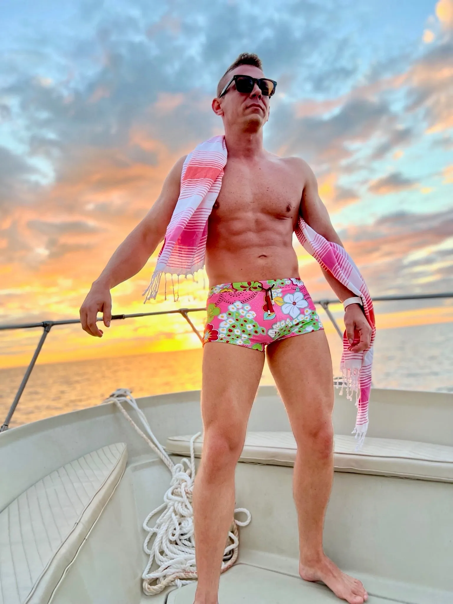 hibiscus pink swim trunk