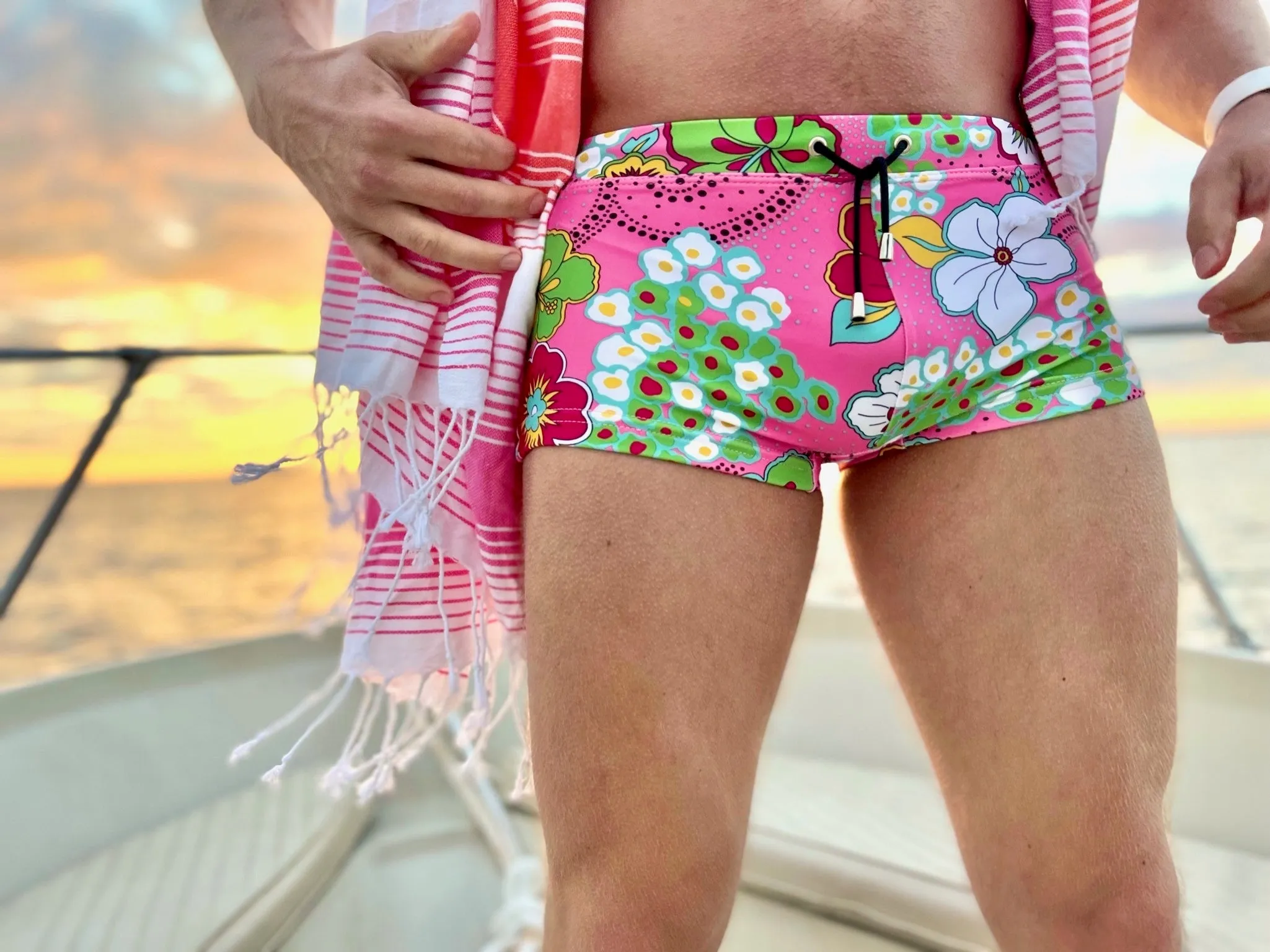 hibiscus pink swim trunk