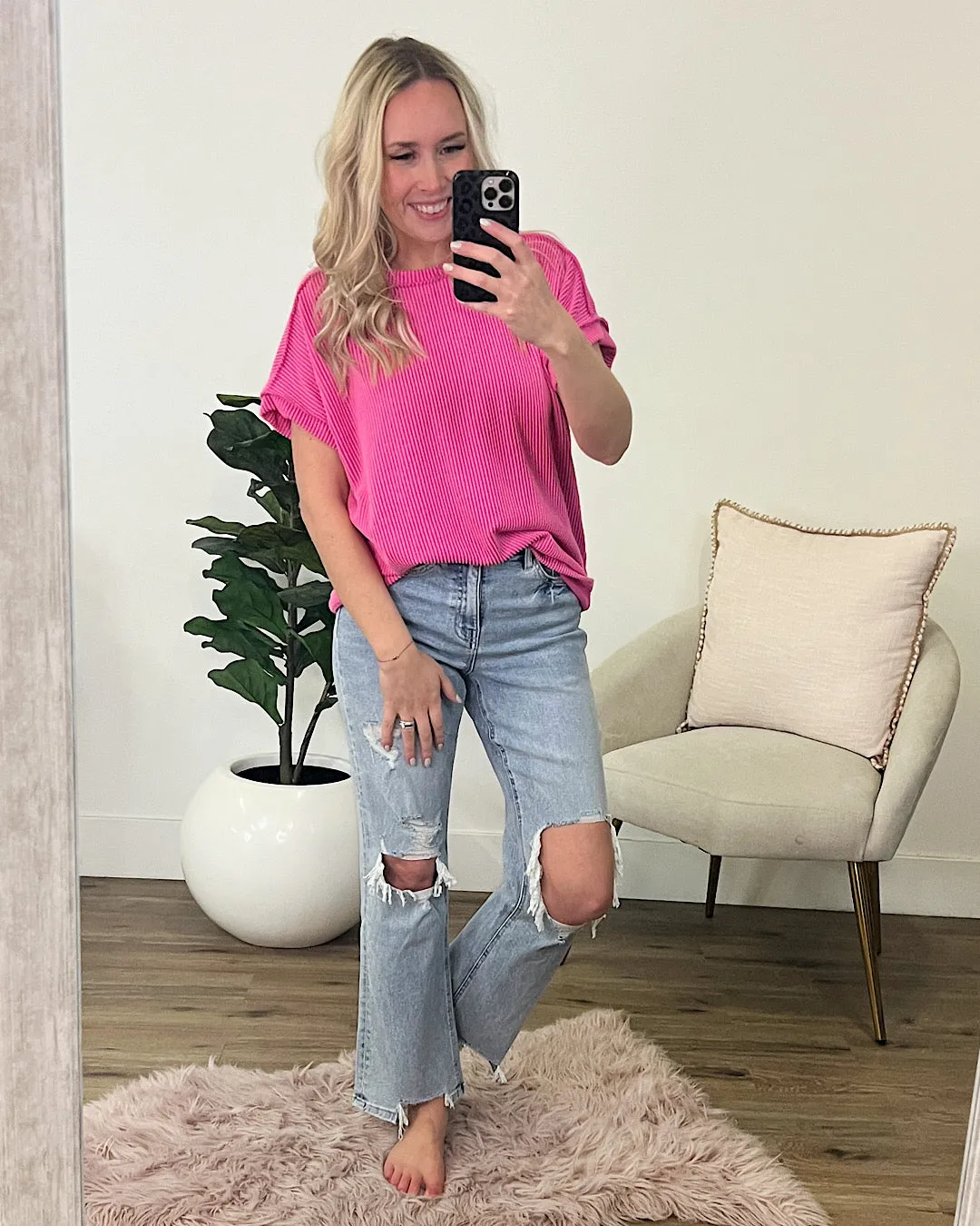 Holding On Corded Top - Fuchsia