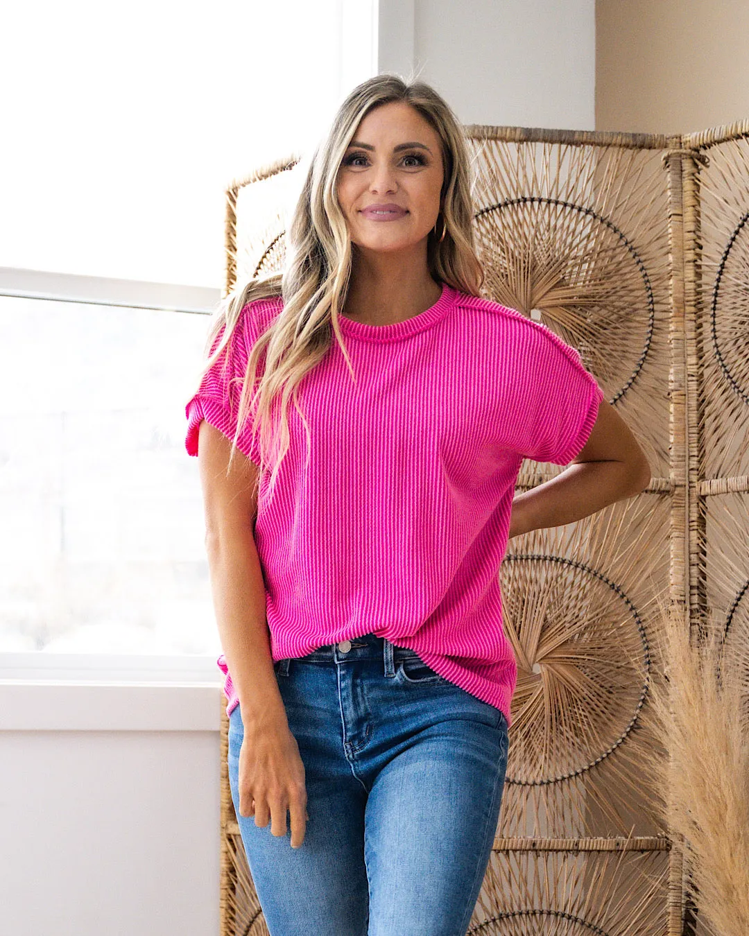 Holding On Corded Top - Fuchsia