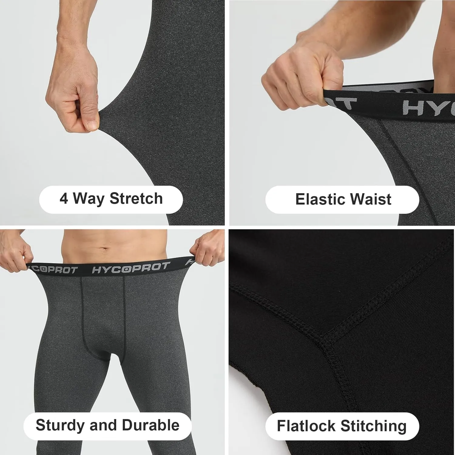 HYCOPROT Men's Compression Pants, Athletic Leggings Base Layer Cool Dry Workout Tights for Running Yoga Gym Basketball