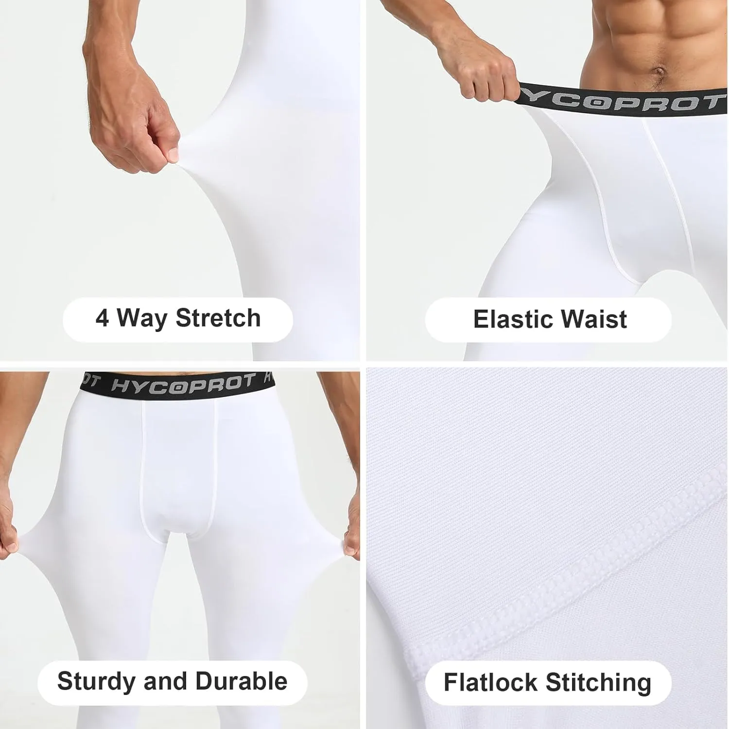 HYCOPROT Men's Compression Pants, Athletic Leggings Base Layer Cool Dry Workout Tights for Running Yoga Gym Basketball