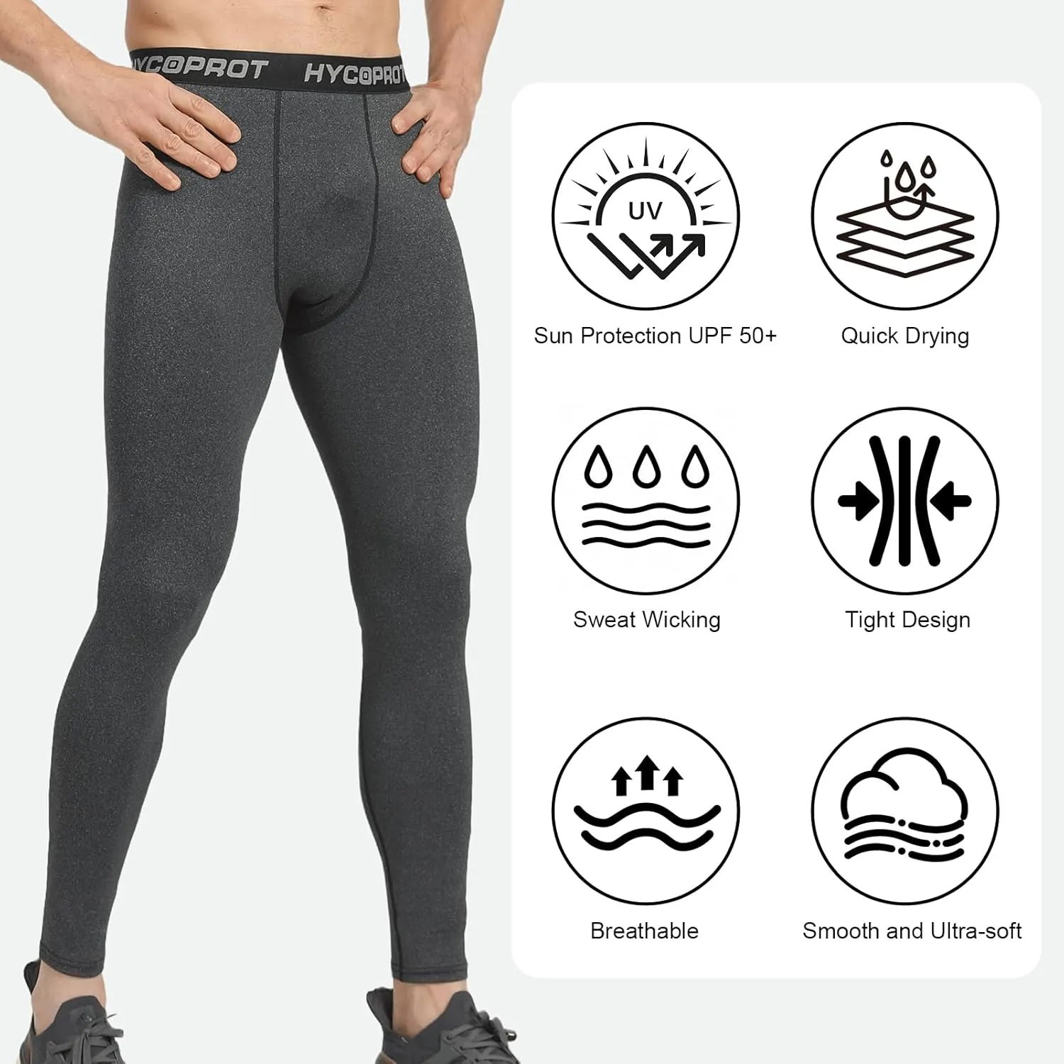 HYCOPROT Men's Compression Pants, Athletic Leggings Base Layer Cool Dry Workout Tights for Running Yoga Gym Basketball