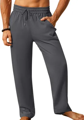 iWoo Linen Pants Men Casual 2025 Summer Beach Elastic Drawstring Waist Yoga Pants Travel Baggy Work Pant Pajama