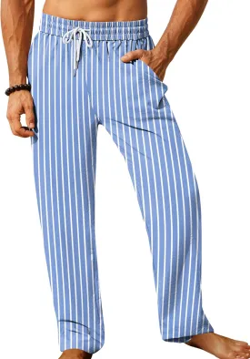iWoo Linen Pants Men Casual 2025 Summer Beach Elastic Drawstring Waist Yoga Pants Travel Baggy Work Pant Pajama