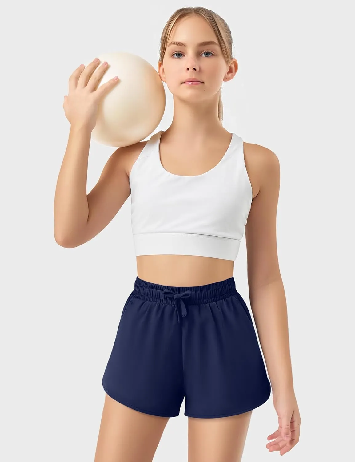 JOCMIC Girls Athletic Shorts with Liner 2 in 1 High Waist Running Short for Basketball Volleyball Tennis