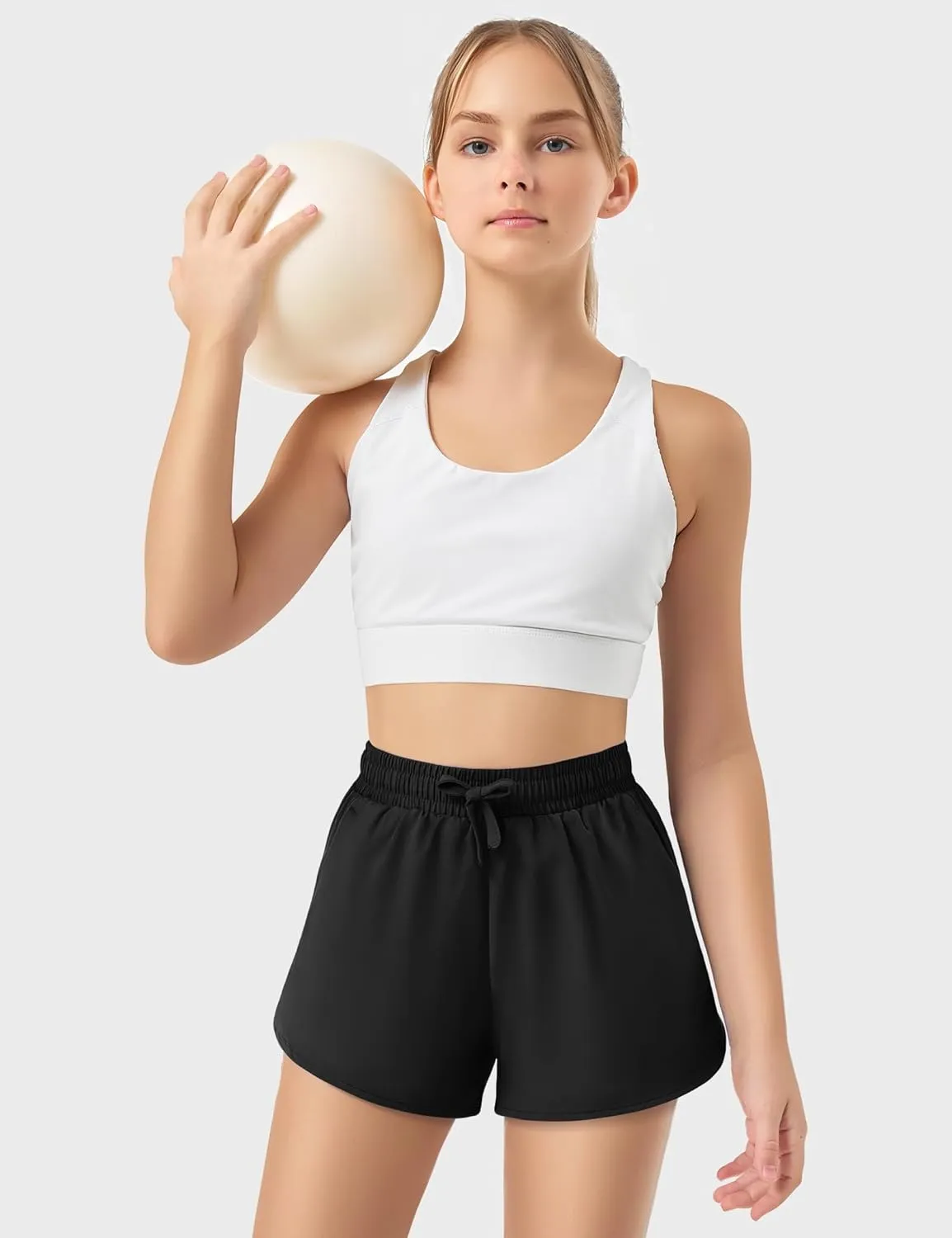 JOCMIC Girls Athletic Shorts with Liner 2 in 1 High Waist Running Short for Basketball Volleyball Tennis