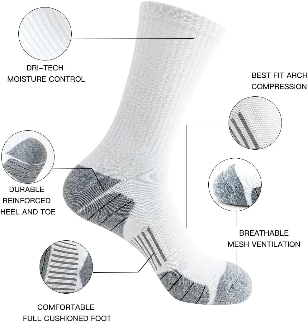 JOYNE 8 Pairs Mens Athletic Crew Socks Cushion Running Work Breathable Outdoor Socks for Men,Sock Size:10-13