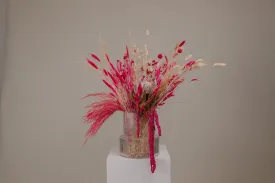 Kind Protea Preserved & Hot Pink Amaranthus Dried Loose Flowers Centerpiece and Vase Arrangement