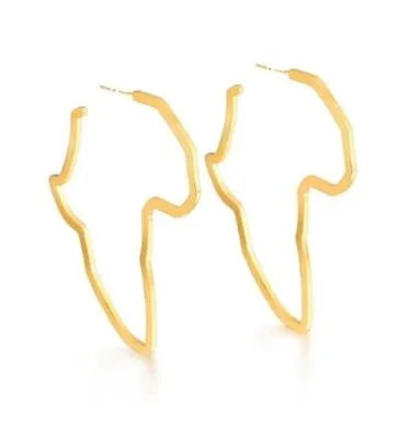 Large Loop African Map Gold Plated Earring - IDIRA