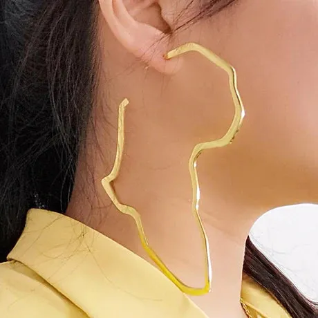 Large Loop African Map Gold Plated Earring - IDIRA