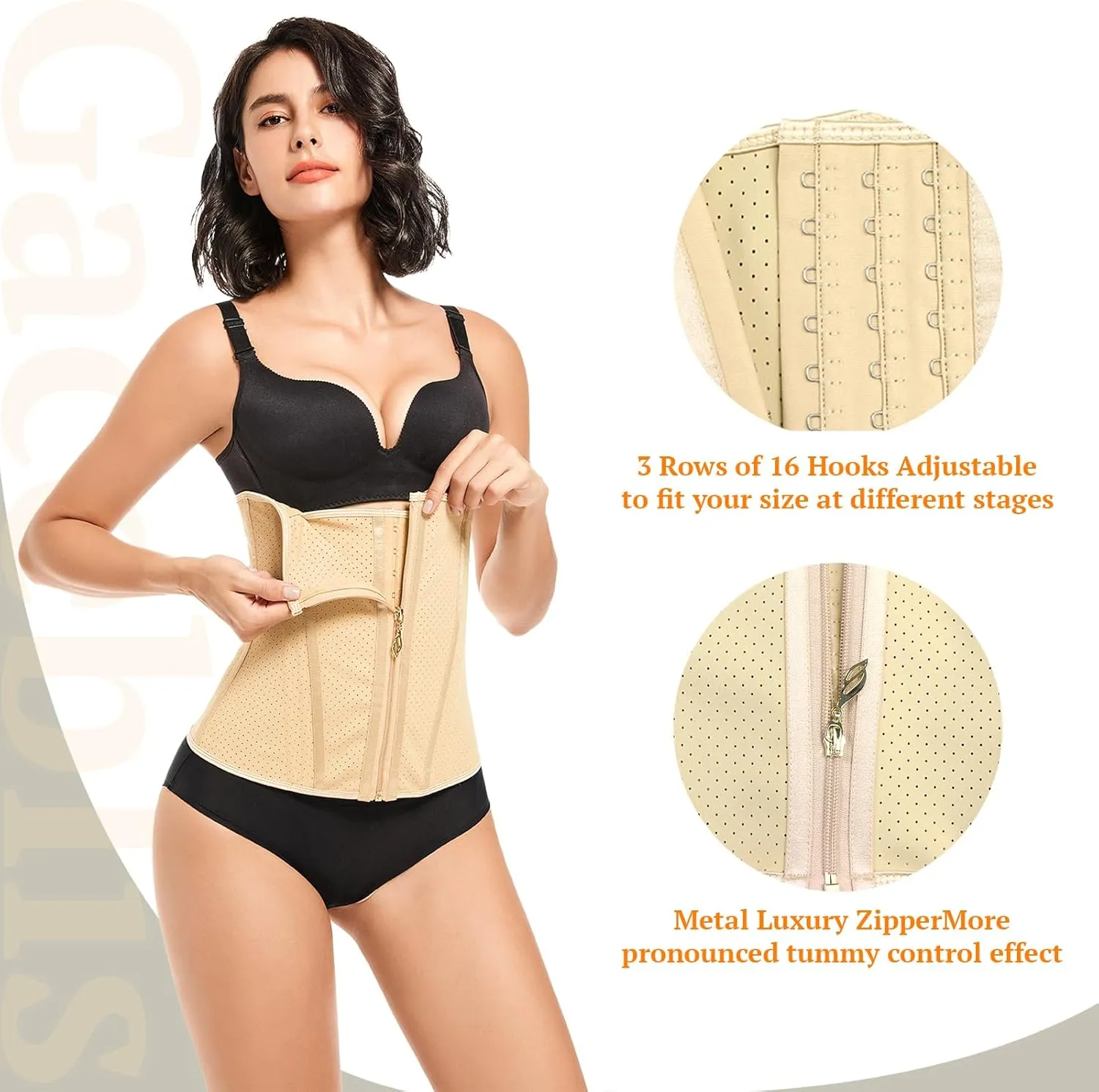 Latex Waist Trainer for Women, Waist Cincher Corset Zipper Tummy Control Shapewear Breathable Waist Cincher for Women