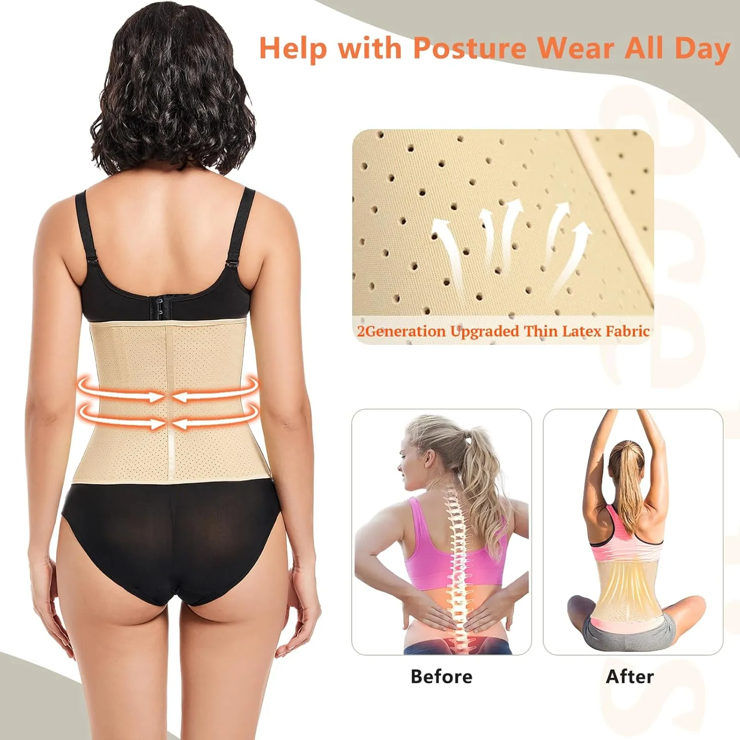 Latex Waist Trainer for Women, Waist Cincher Corset Zipper Tummy Control Shapewear Breathable Waist Cincher for Women