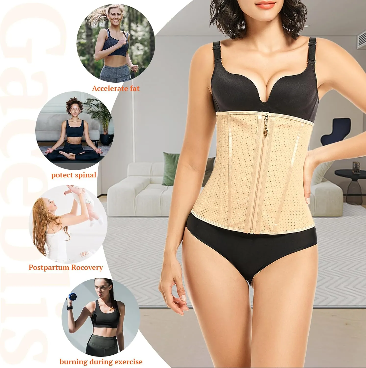 Latex Waist Trainer for Women, Waist Cincher Corset Zipper Tummy Control Shapewear Breathable Waist Cincher for Women