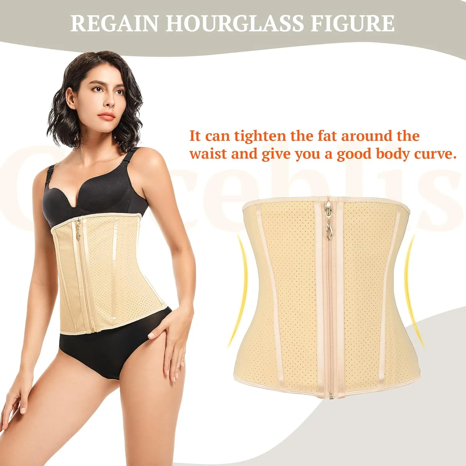 Latex Waist Trainer for Women, Waist Cincher Corset Zipper Tummy Control Shapewear Breathable Waist Cincher for Women