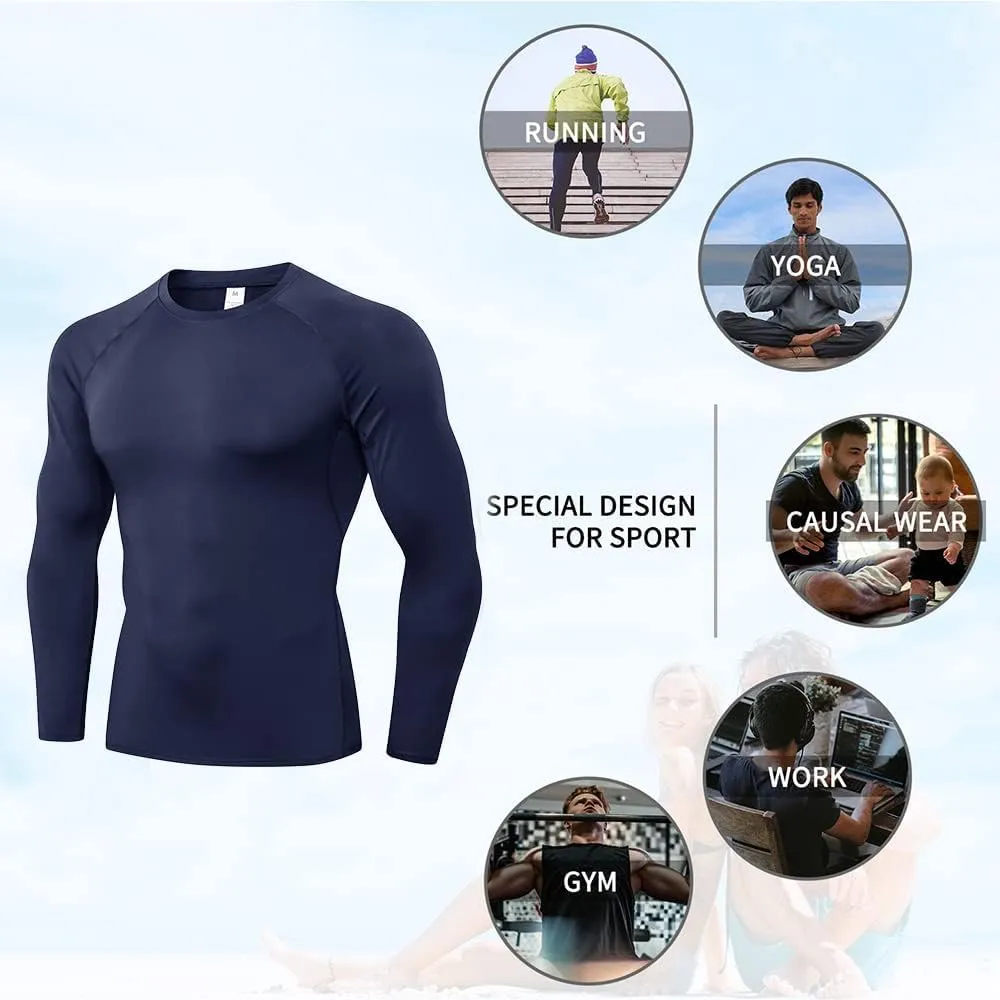 Men's Compression Shirts Long Sleeve Athletic Workout Gym Shirt Sports Base Layer Basketball Gym Undershirts