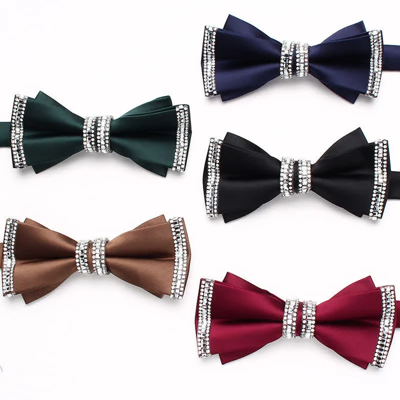 Men's Solid Color Shimmering Rhinestone Double Layers Bow Tie
