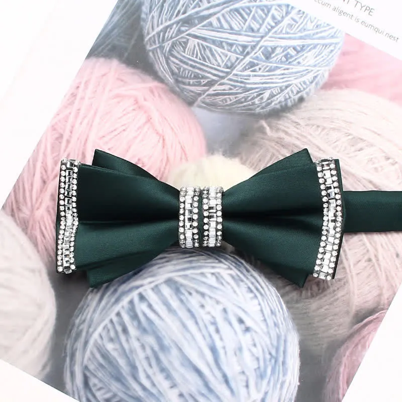 Men's Solid Color Shimmering Rhinestone Double Layers Bow Tie