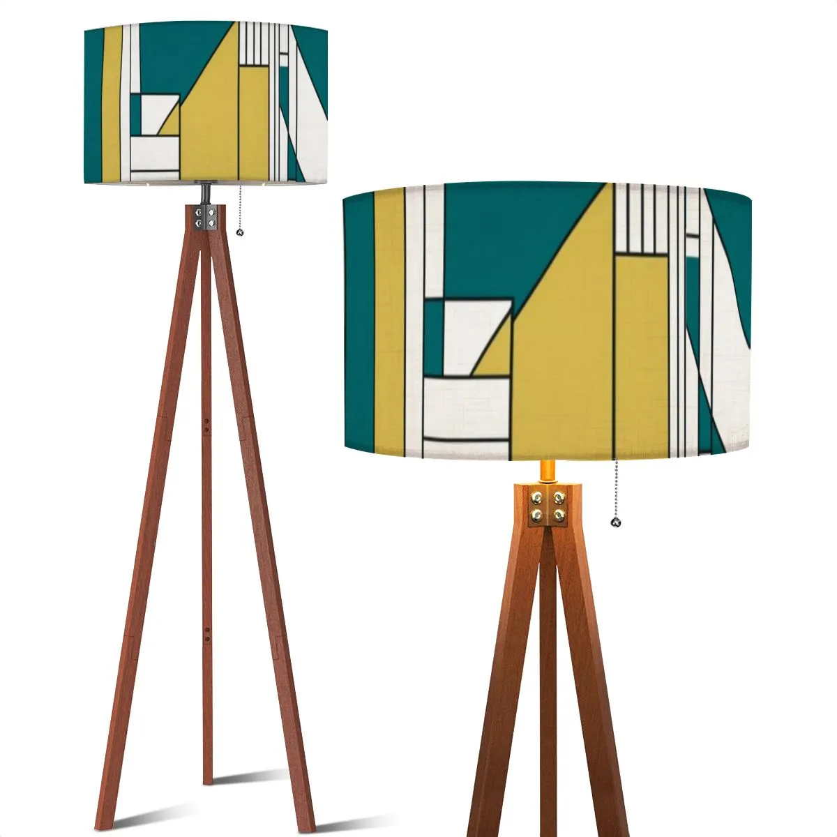 Mid Century Modern Bauhaus Green, Teal Geometric Designed Mod Tripod Floor Lamp