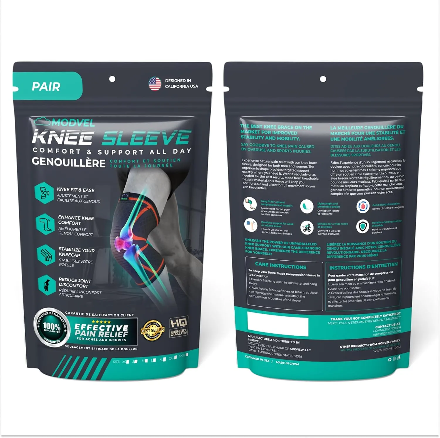 Modvel Compression Knee Brace for Women & Men - 2 Pack Knee Brace for Women Running Knee Pain, Knee Support Compression Sleeve, Workout Sports Knee Braces for Meniscus Tear ACL & Arthritis Pain Relief