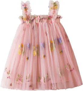 Nileafes Toddler Summer Dress Baby Girl Strap Floral A Line Dress Sleeveless Beach Butterfly Sundress for Toddler Girl