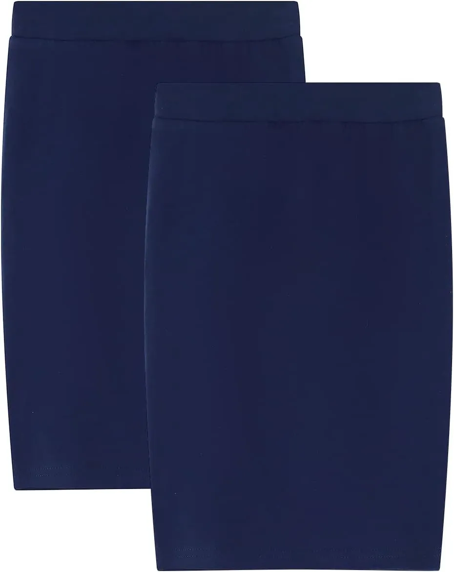 Noomelfish Girls 2 Pack Knee Length Pencil Skirts Plain Stretch Cotton Modest Skirt (5-14 Years)