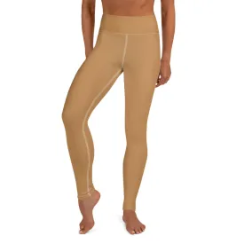 Nude Beige Women's Yoga Leggings, Solid Color Long Gym Tights-Made in USA/EU/MX