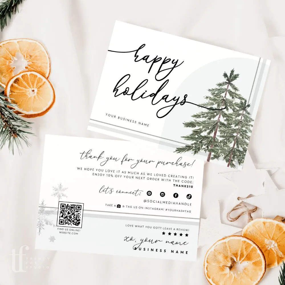 Plaid Christmas Business Thank You Card Canva Template | Rustic Neutral Watercolor