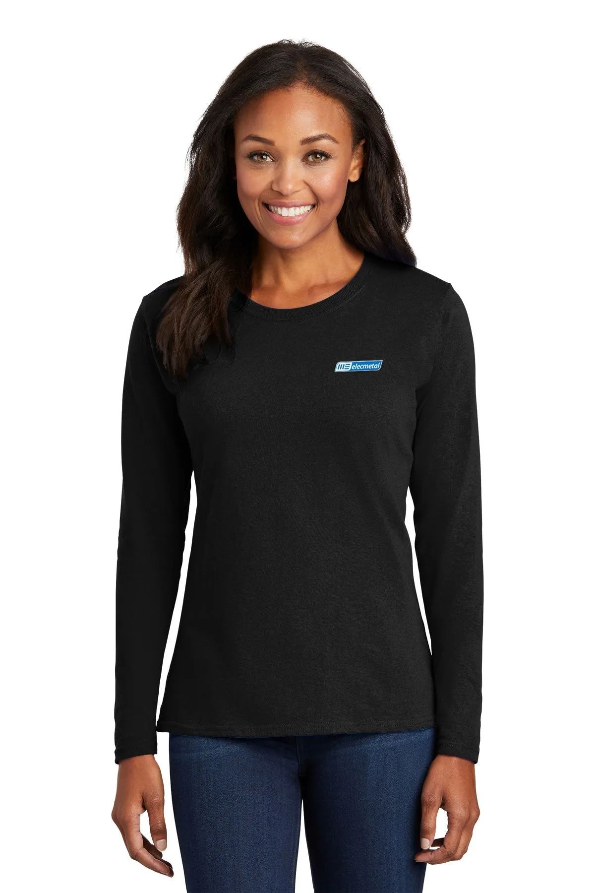 Port & Company Ladies Cotton Long Sleeve, Jet Black [ME Elecmetal]
