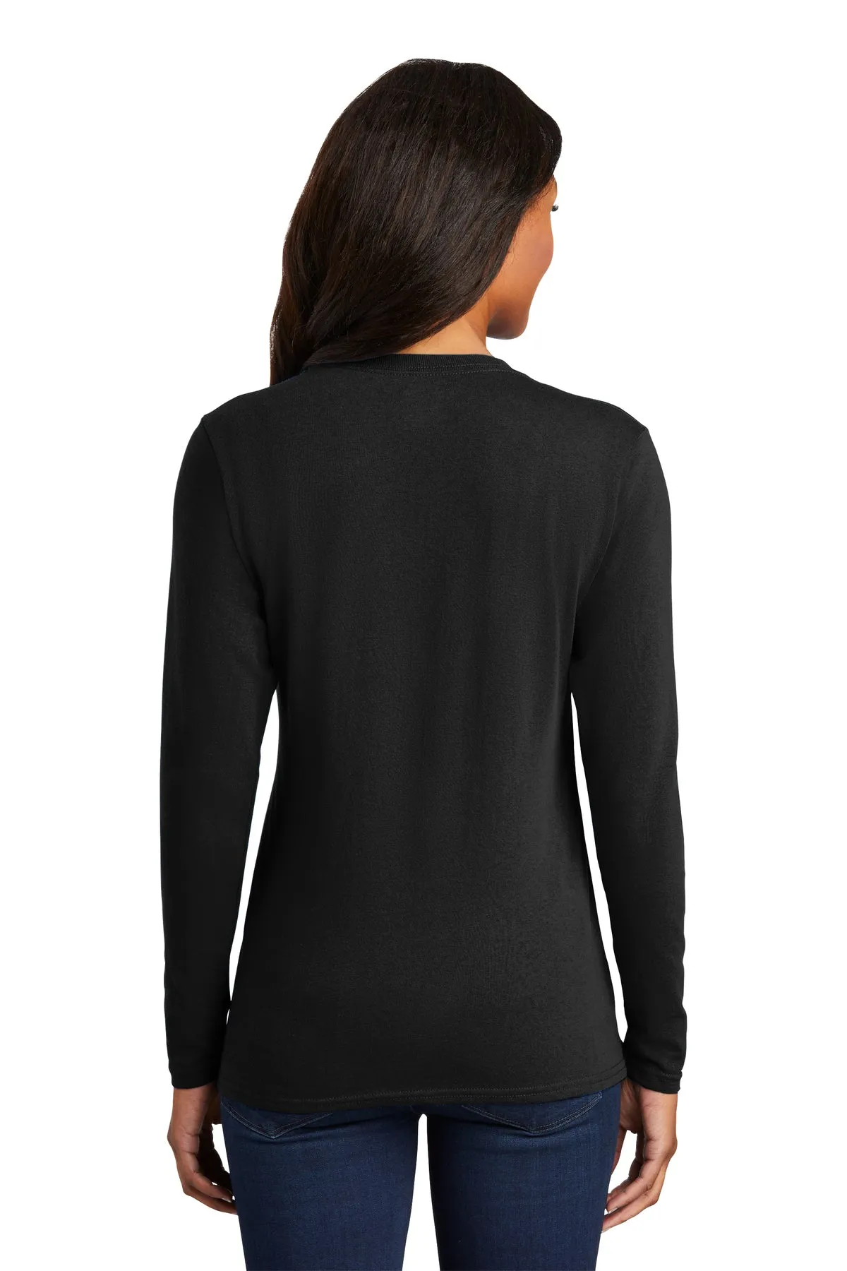 Port & Company Ladies Cotton Long Sleeve, Jet Black [ME Elecmetal]