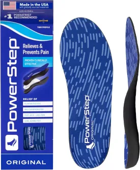 PowerStep Original Insoles - Arch Pain Relief Orthotics for Tight Shoes - Foot Support for Plantar Fasciitis, Mild Pronation and Foot & Arch Pain - Shoe Inserts for All, Made in USA (M 6-6.5, F 8-8.5)