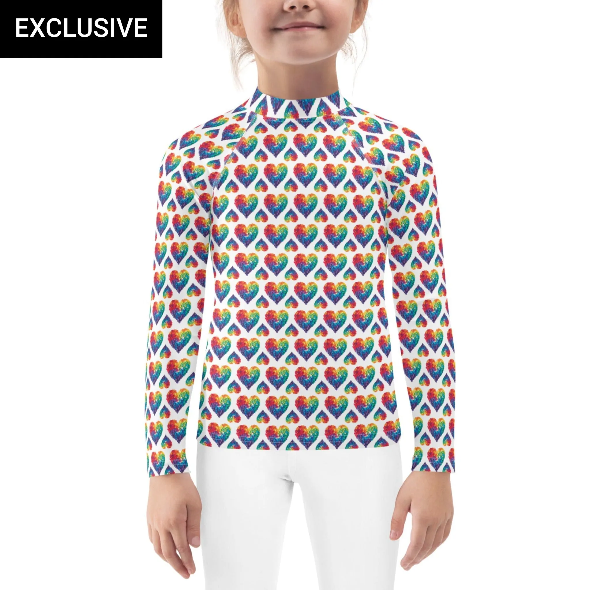 Rainbow Blossom Hearts Kids Rash Guard (POD)