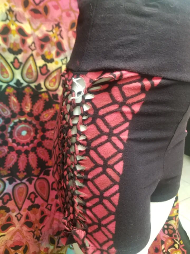 Red & Black Hand Dyed Slit Weave Shorts- Size Small